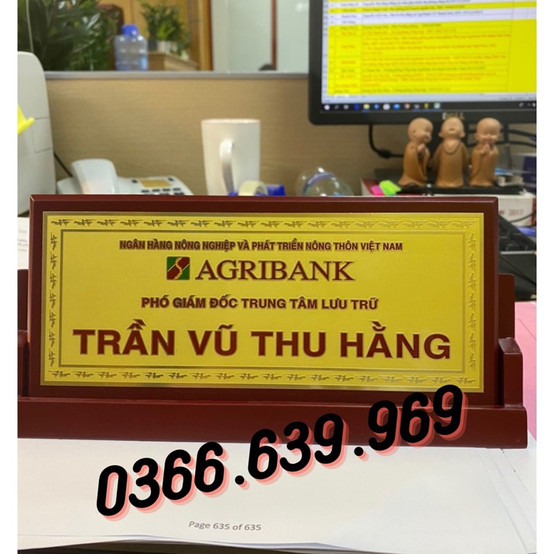 Biển tên đế gỗ 1 mặt đồng